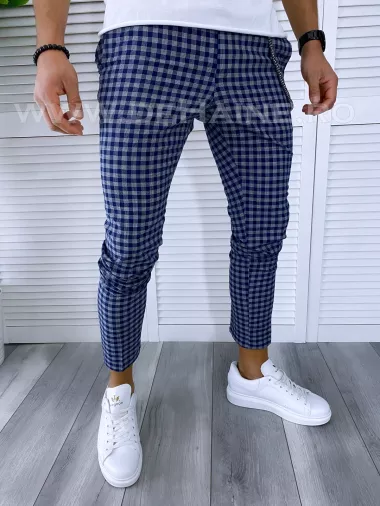 Pantaloni barbati casual regular fit bleumarin in carouri B1589 F7-5